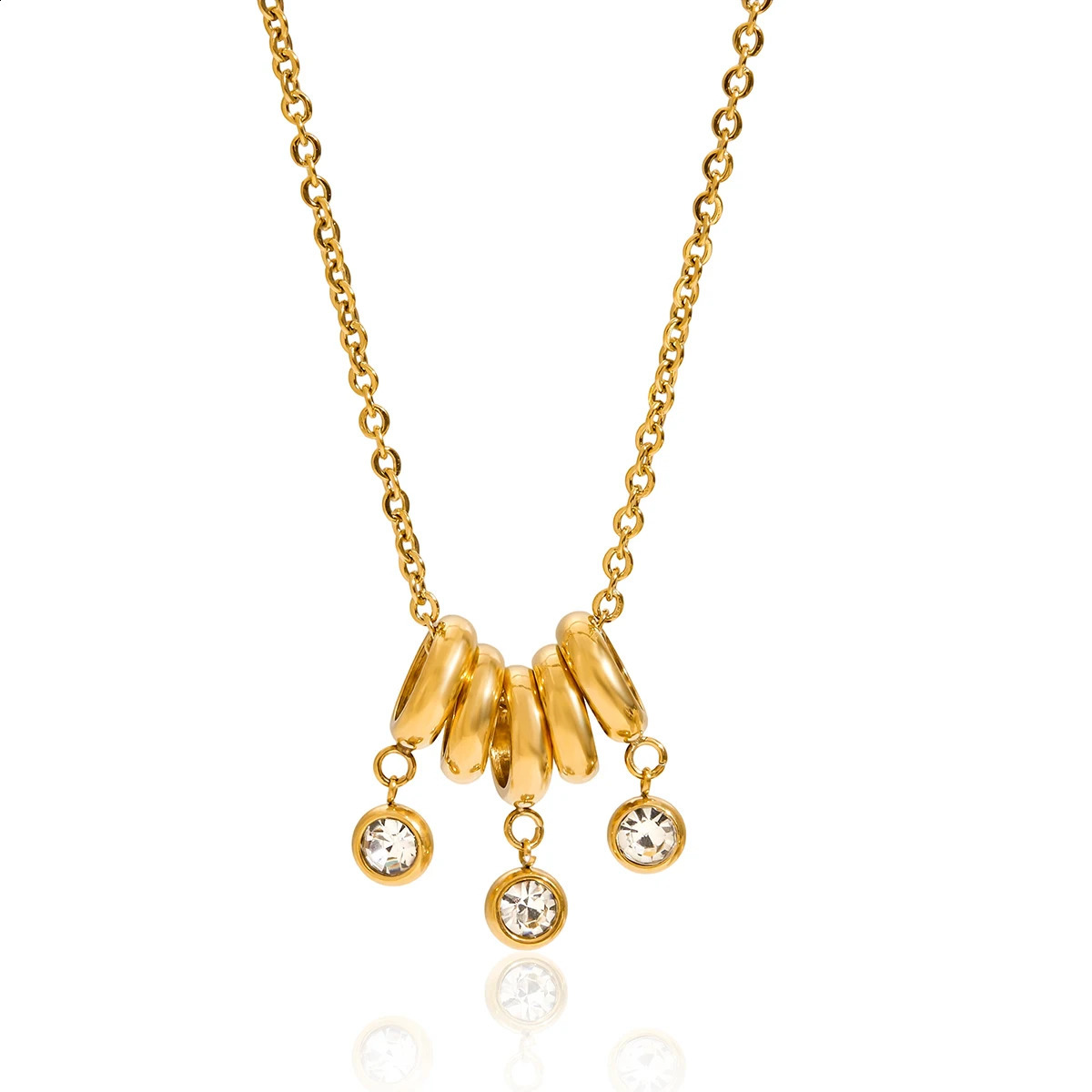 Youthway Fashion White Rhinestone Pendant Necklace for Ladies 18k Gold Color Plated Stainless Steel round Jewelry Accessory 260917