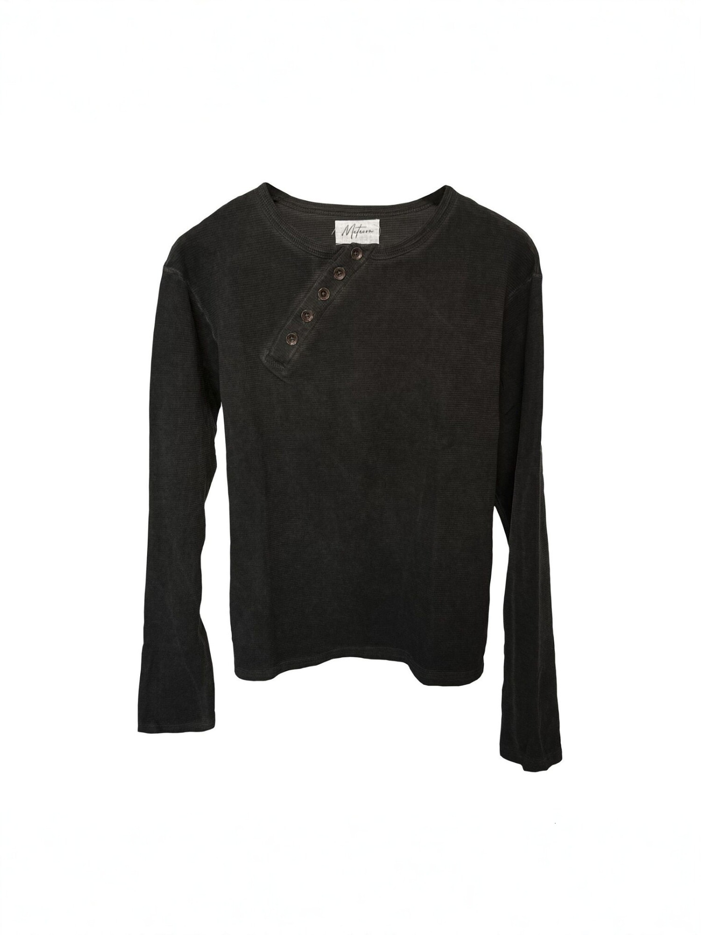 Autumn minimalist, understated style, asymmetrical placket, button-decorated, long-sleeved T-shirt for men, trendy casual loose-fit base layer 26