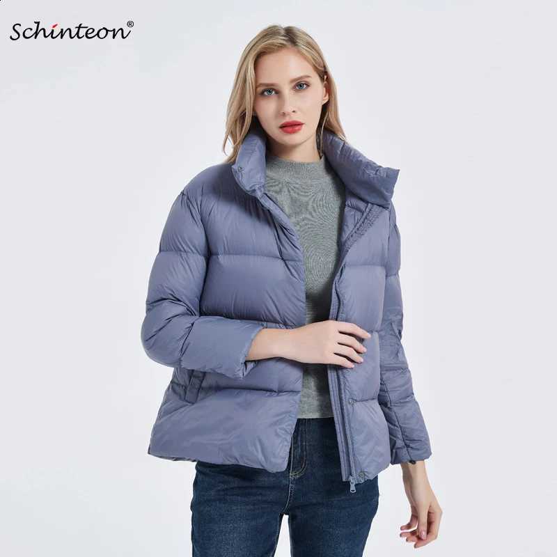 Schinteon Women Ultralight 90% White Duck Down Jacket Stand Collar Coat Casual Loose Winter Outwear 8 Colors H260917