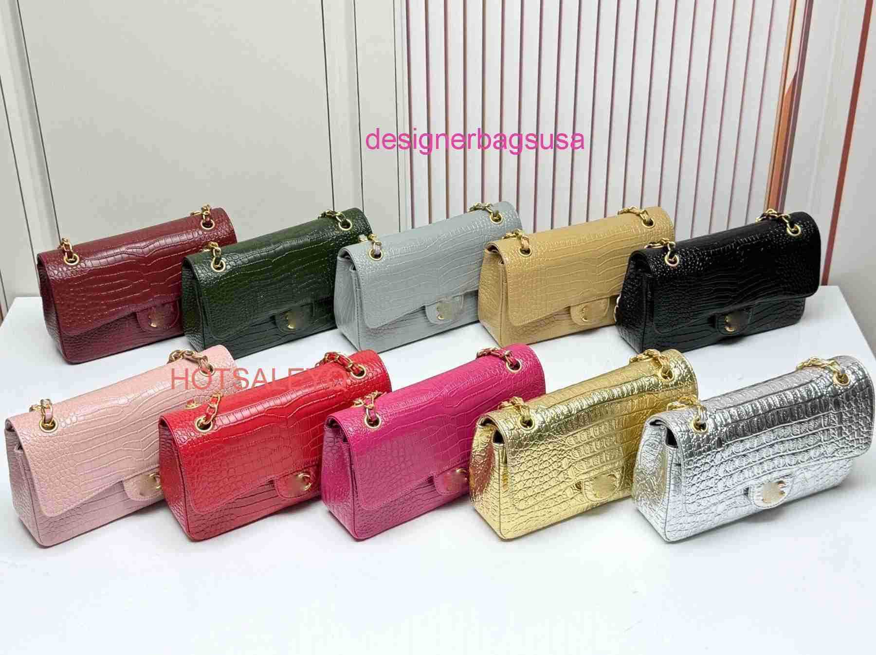 Luxury Designer Bag CF Classic Flap Style A01112 Womens Bag Top Layer Crocodile Leather Luxury Bag Handmade Bag With Solid Steel Gold Hardware Yqtgo