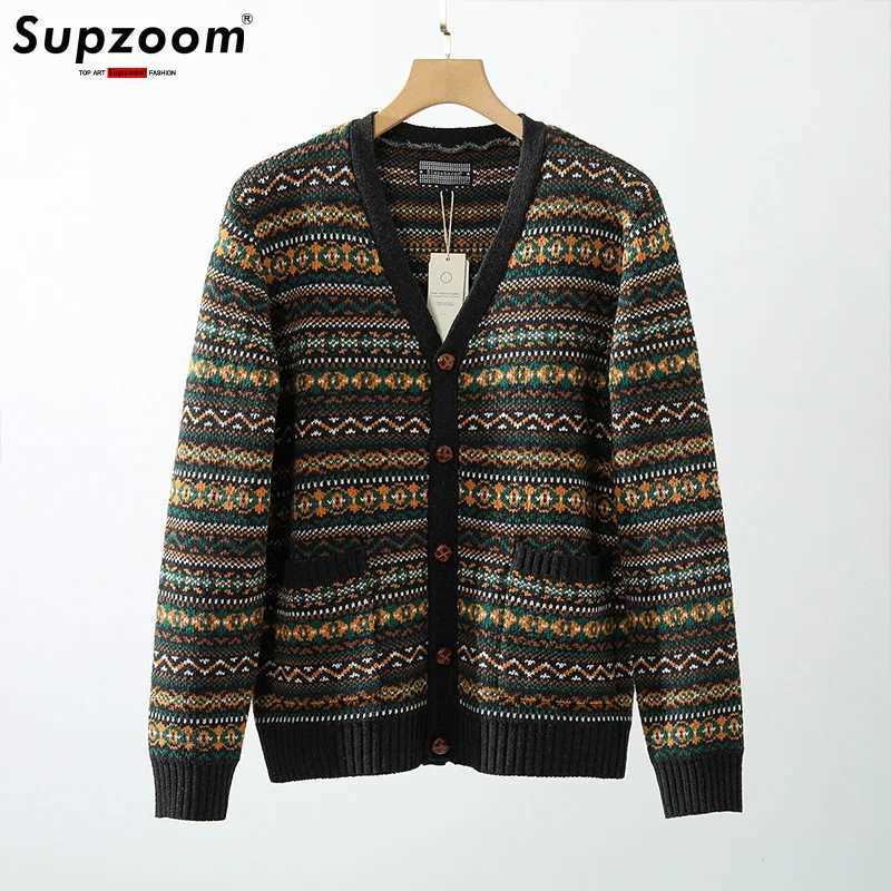 Supzoom New Arrival Top Fashion Turn-down Collar Regular Cotton Cardigan Male Casual Single Breasted Button Sweater Men S2609184JMA