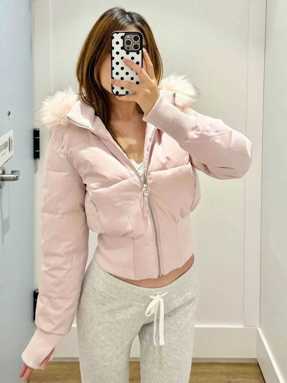 American Short Winter Down Cotton Jaet Women's Coat Warm Fce Collar Hooded Durin Pink Zipper H260917