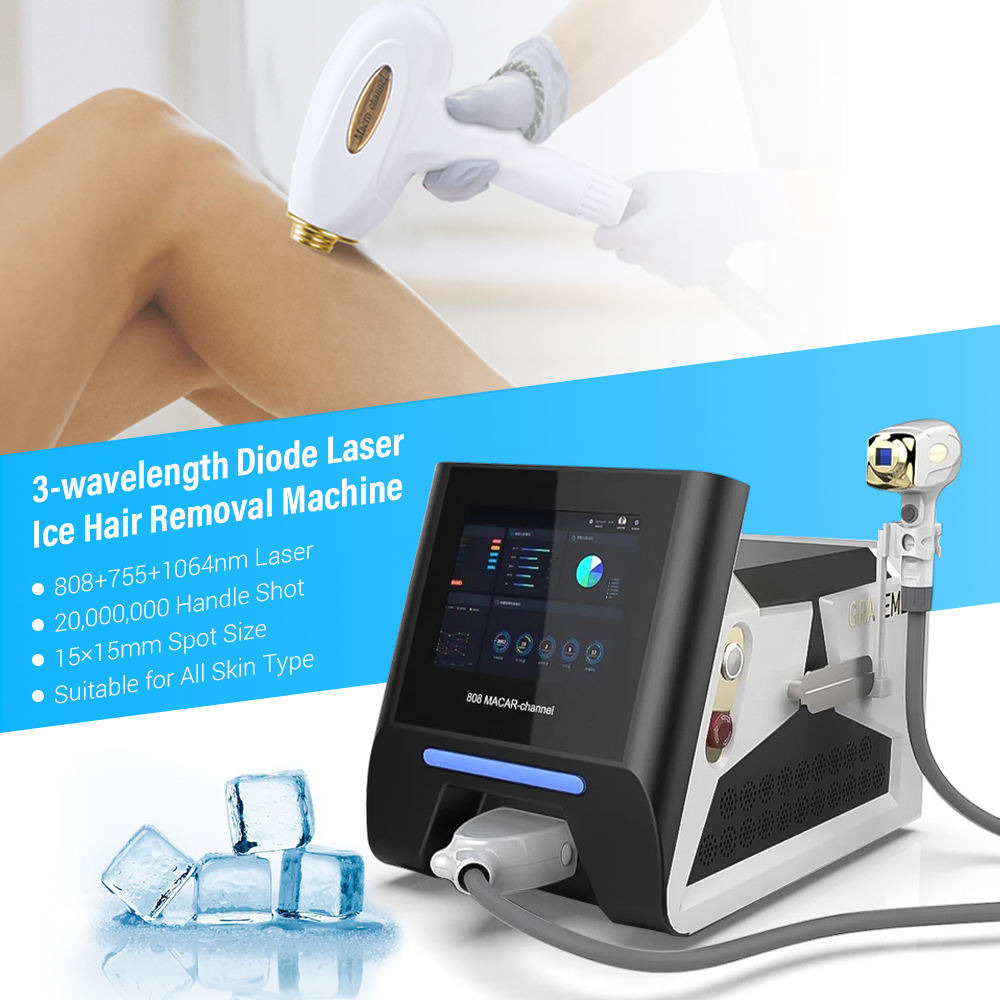 Portable tri wavelength ice cooling laser diode hair removal machine diodenlaser 808nm
