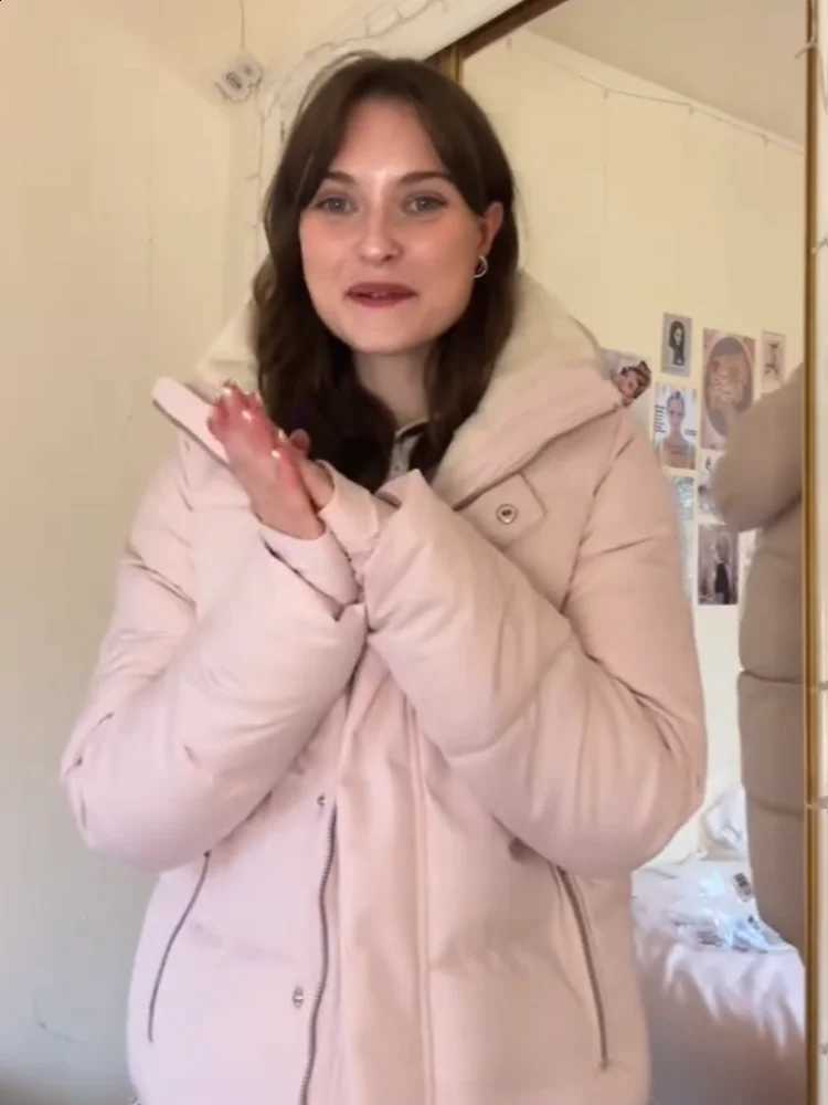 Women's Pink Cotton Coat With Hat Zipper Pockets Inner Faux Fur Female Warm Jacket 2025 Autumn Winter Fashion Chic Lady Outwears H260917