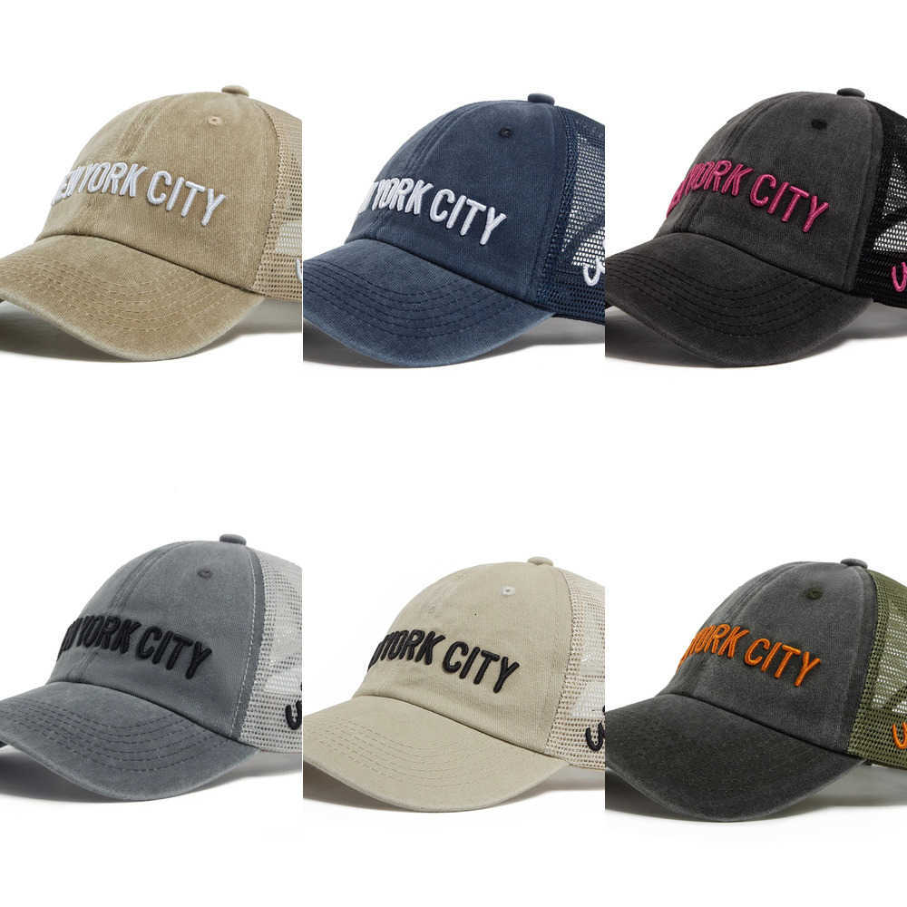 New Summer Mesh YORK Caps CITY Embroidery Baseball cap Men Trucker Hat Women's Snapback Side Vintage Side Letter Hip Hop Unisex J260917