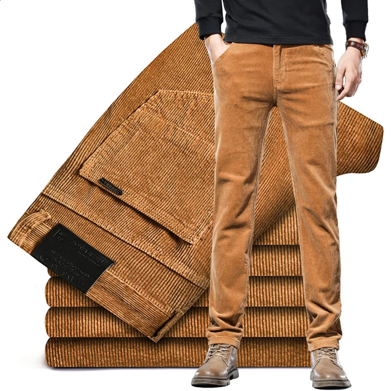 4 Colors Corduroy Casual Pants Men's 93 % Cotton Stretch Business Fashion Trousers Autumn Straight Classic Male Pants 260917