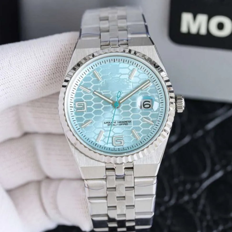 7A New Model Lushi Type Ice Blue Log 9015 Movement Honeycomb Dial Luminous Mechanical Men's Steel Band Watch High quality 40 5MM