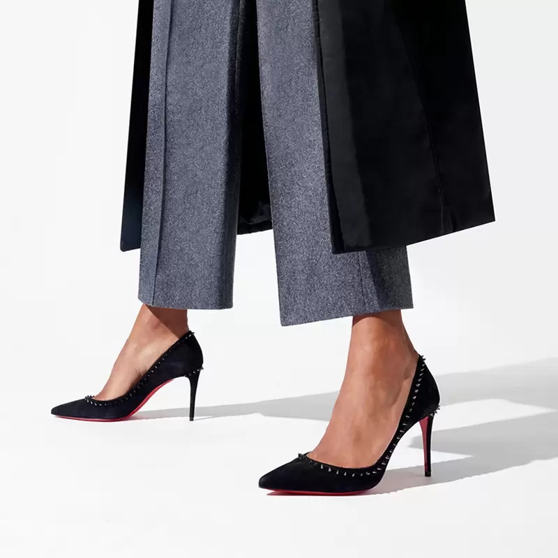 Fashion Summer Women Sandals Red Bottoms Senior Quality Pumps Anjalina 85-100 mm Italy Ladies Wedding Party Pointed Toes Suede Rivets Trendy High He