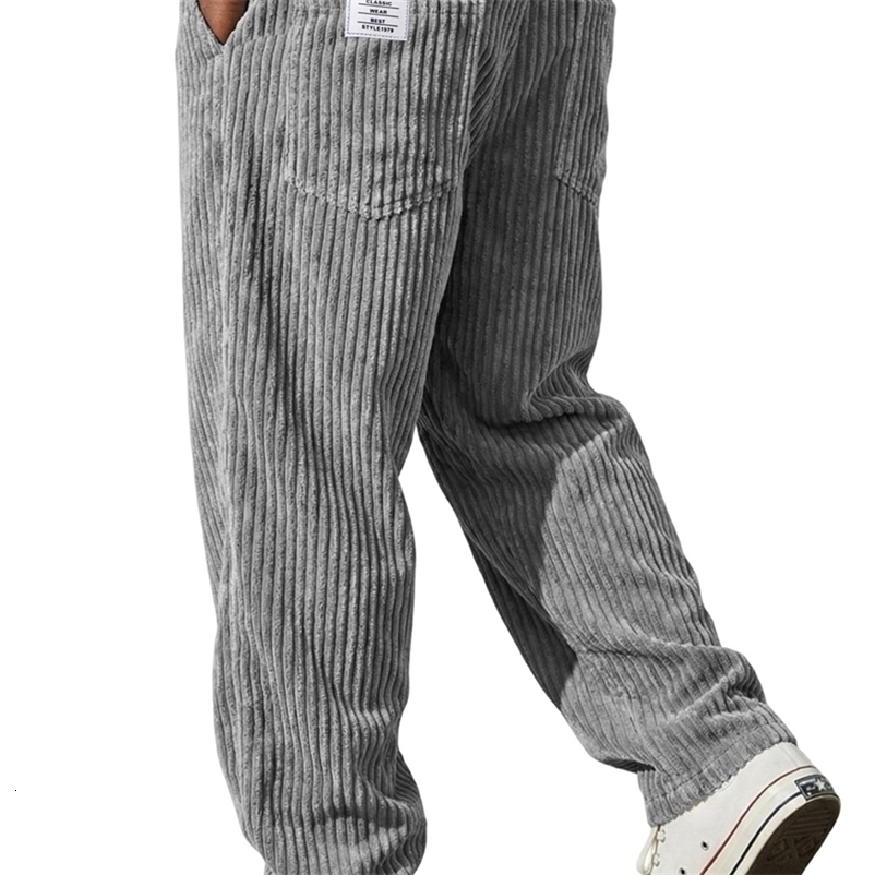 Mens Corduroy Pants Loose Straight Leg Casual Trousers Elastic Waist Soft Warm Autumn Winter Daily Wear Streetwear 260917