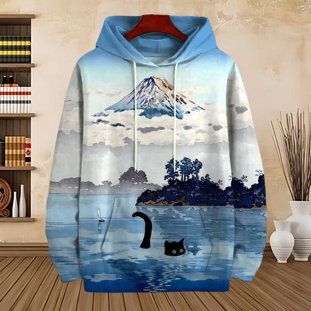 3D Christmas Harajuku hoodie Japanese Printed Hoodies For Men Mountain Cat Tentacle Graphic Pullover Sweatshirts Casual Loose Hooded Long Sleeves C2