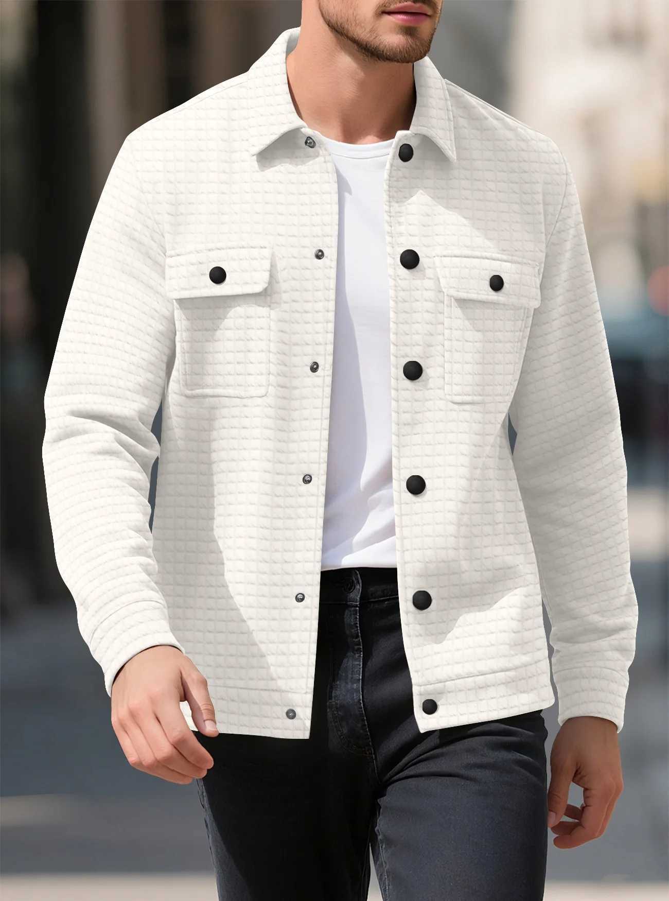 Autumn Winter Men Lapel Waffle Jacket Button Casual Business Style Warm Y2K Outerwear Daily Commute Fashion Sport Coat For Men S2609185GG7