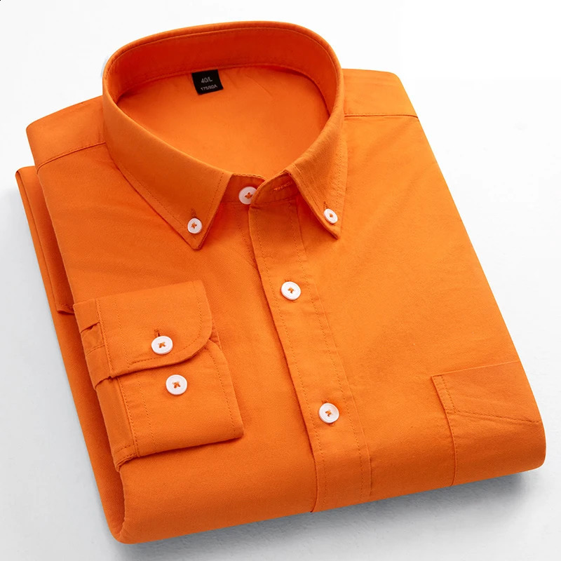 Classic Fit Fashion 100% Cotton LongSleeve Shirt for Men Single Pocket Slim Fit Casual Top Soft Oxford Solid Color Office Cloth 260918