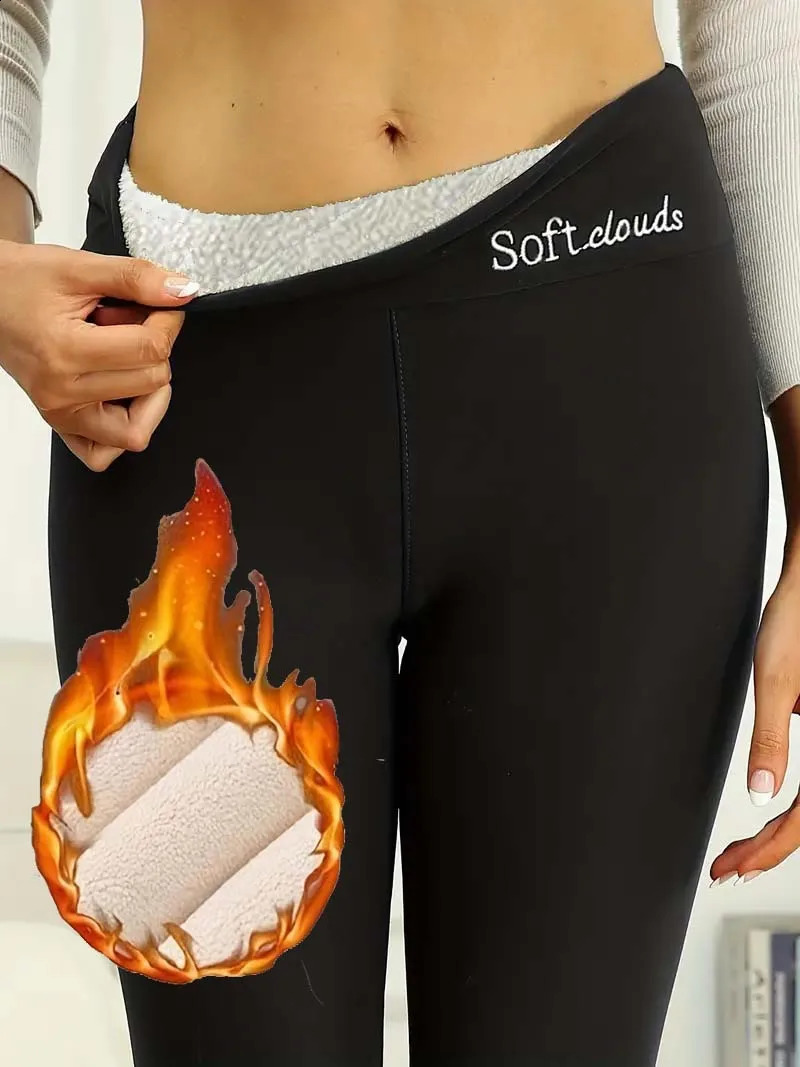Plush Lined Warm And Cozy Sherpa Leggings For Women-Solid Color High Waist Skinny Long Pants Perfect For Winter Sports Fitness 260917
