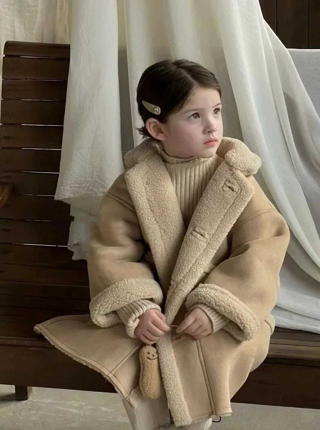 Girls' Coat Thick Lamb Wool Velvet Camel Color Warm Jacket Winter Clothing New Baby Kids Fashion Outfit Children Warm CardiganQ260917