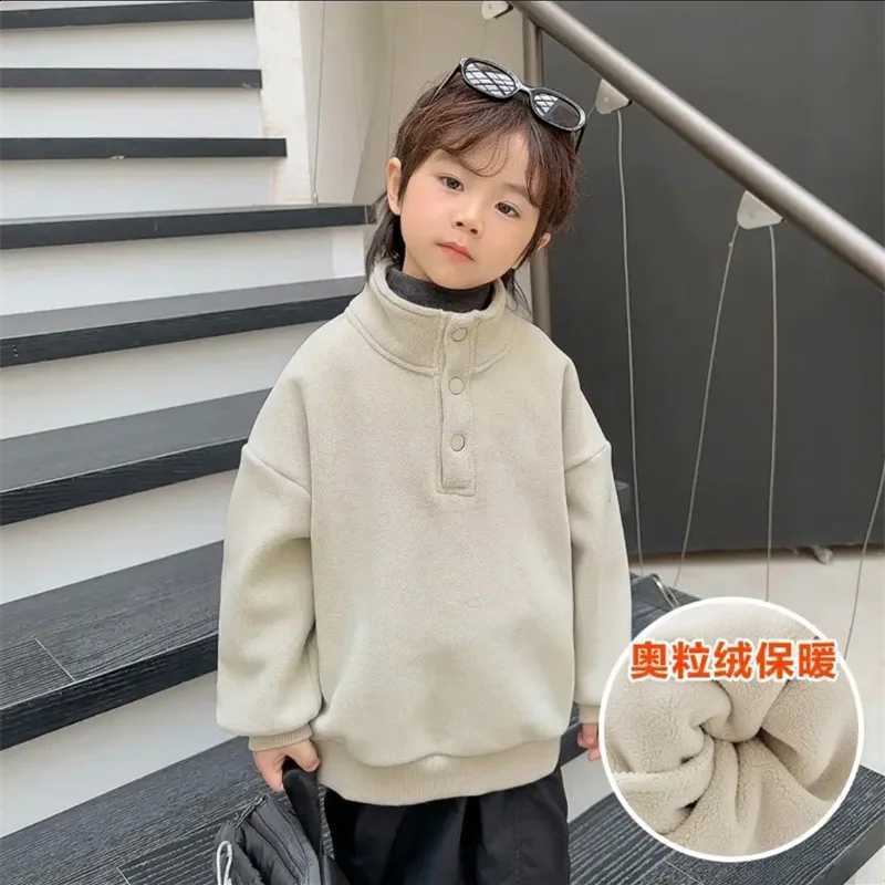 Sweatshirt Boys Plush Kids Velvet Autumn Thick Plover Teen Stand Collar Button Outerwear Children's Winter Warm ClothesW260917