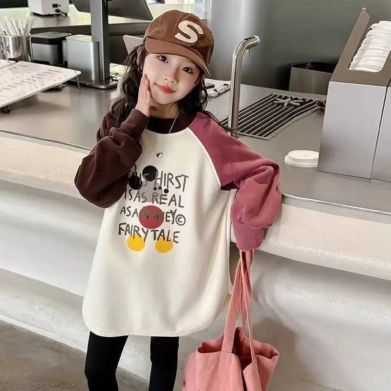 Autumn New Spring Girls' 2025 Loose Fit Korean Sle Long Sle Round Neck Basic Sweatshirt for Big Small KidsW260917