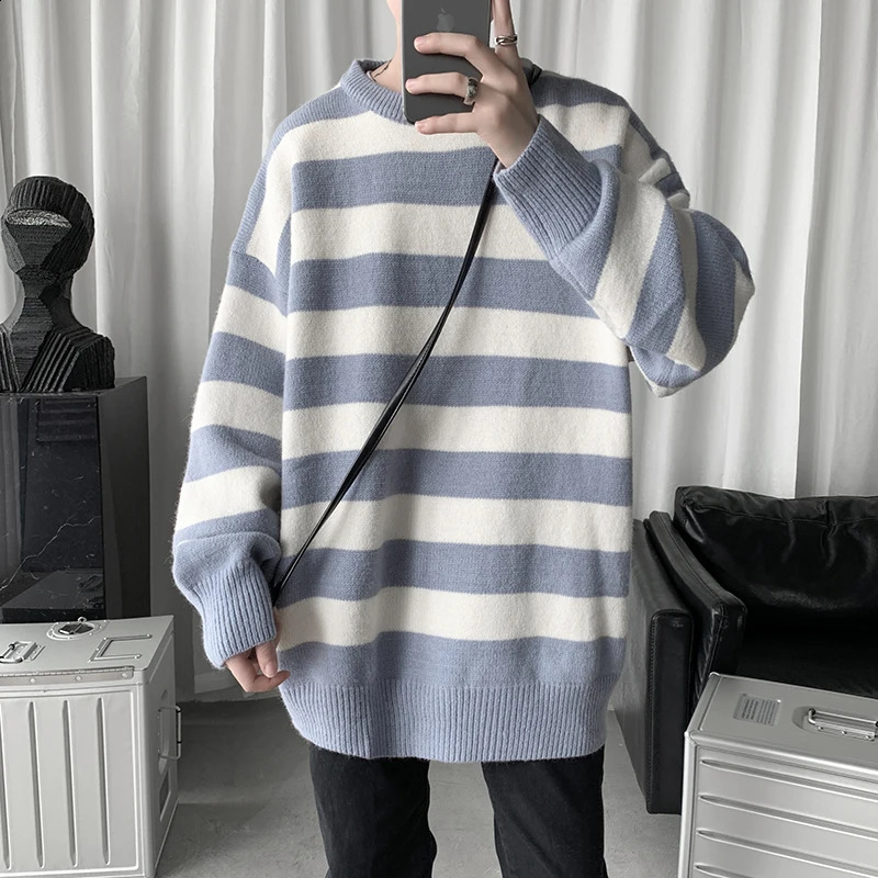 2026 Mens Winter Sweater Harajuku Fashion Striped Sweter Oversize Pullover Warm Knitted Clothing 260918