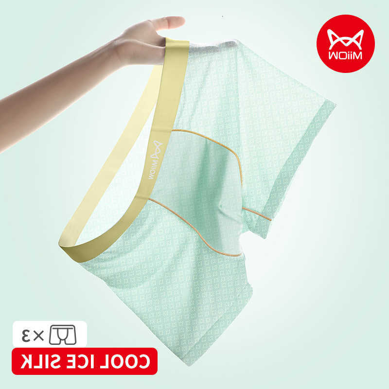 Ice Underpants MiiOW 3Pcs Cool Silk Men's Boxers 7A Antibacterial Mesh Crotch Mens Underwear Seamless Breathable Man Underpants Men Panties D26