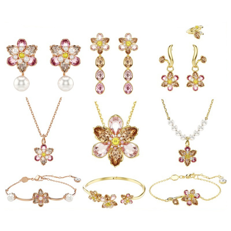 Luxury Multi Tone Crystal Flower Pendant Necklaces Gold Plated Elegant Women Statement Jewelry for Anniversary Dinner Party Occasion