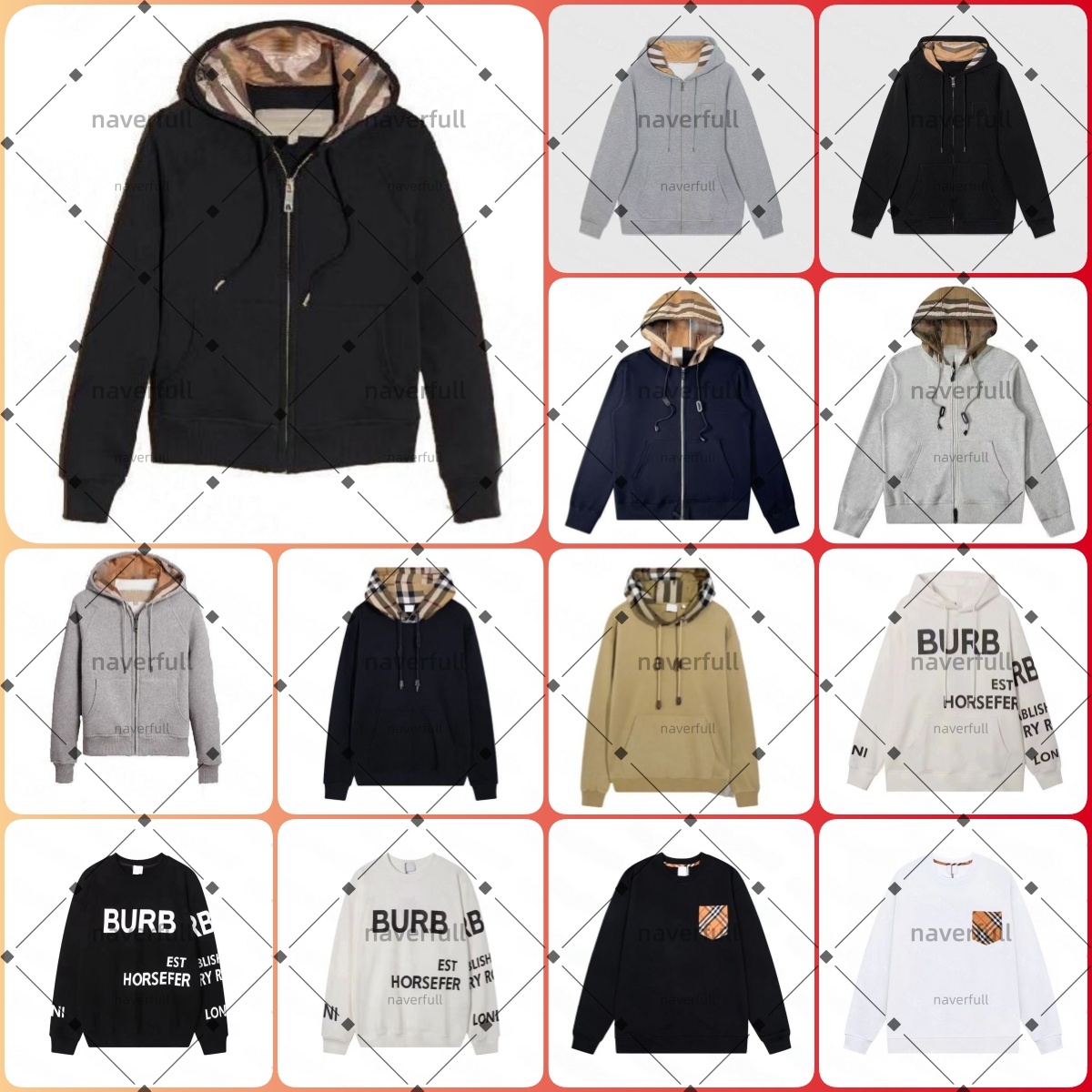 Vintage Designer Fashion Mens Hoodies Pullover Classic Check Pattern Women Hoodie Jacket Sweatshirts Sweater Street Embroidery hooded Casual Fashion