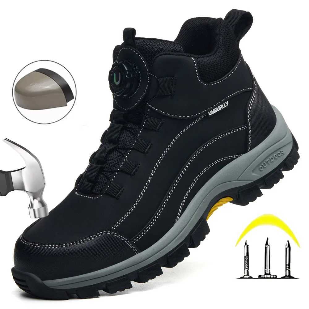Men's full-length safety work boots with anti-smashing steel toes anti-puncture Kevlar lining non-slip soles and stylish buck Q260916