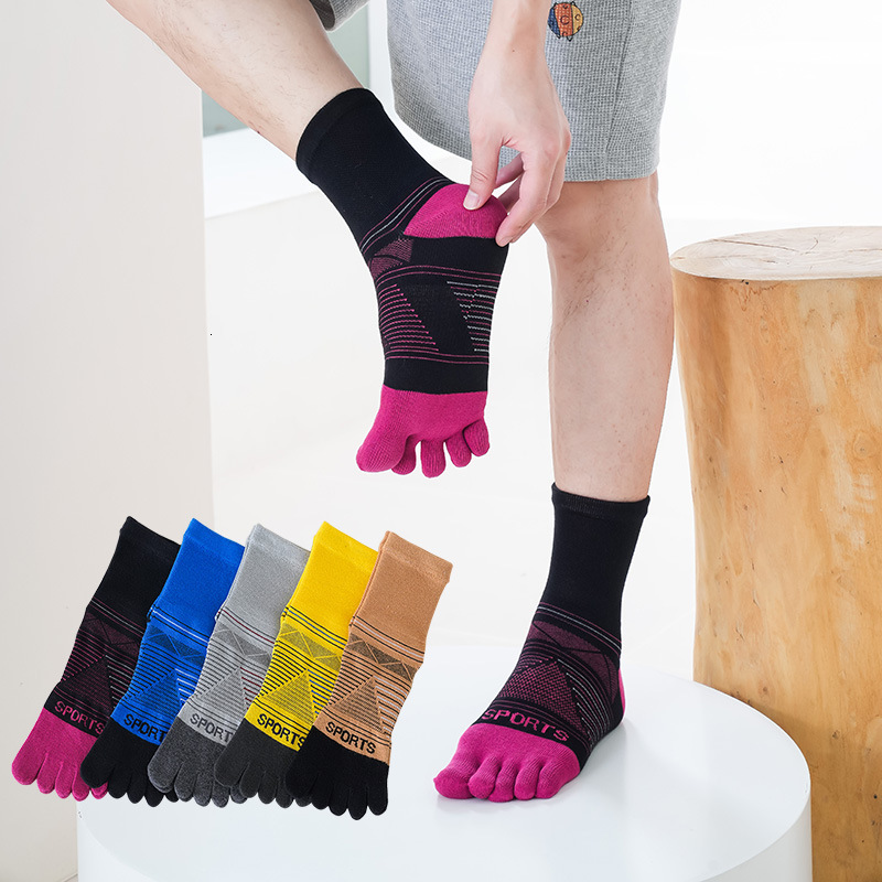 5 Pairs Men's Sports Five Finger Colorful Compression Quick-Drying Sweat-Absorbing Fitness Cycling Hiking Split Toe Socks J260918