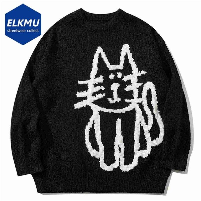 Cat Graphic Sweaters Men Vintage Oversized Y2K Sweaters Knitted Jumpers Streetwear Harajuku Hip Hop Sweaters Knitwear 260917