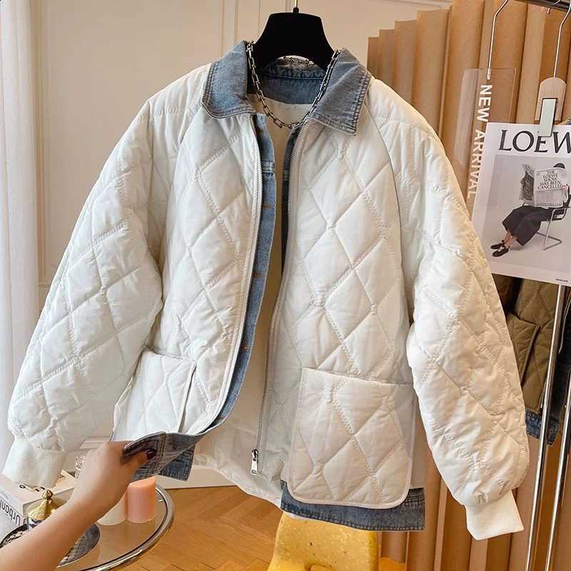 2025 autumn new denim splicing two winter cotton jacket coat Women Parkas fashion short loose padded Clothes Female Outwear T658 H260917