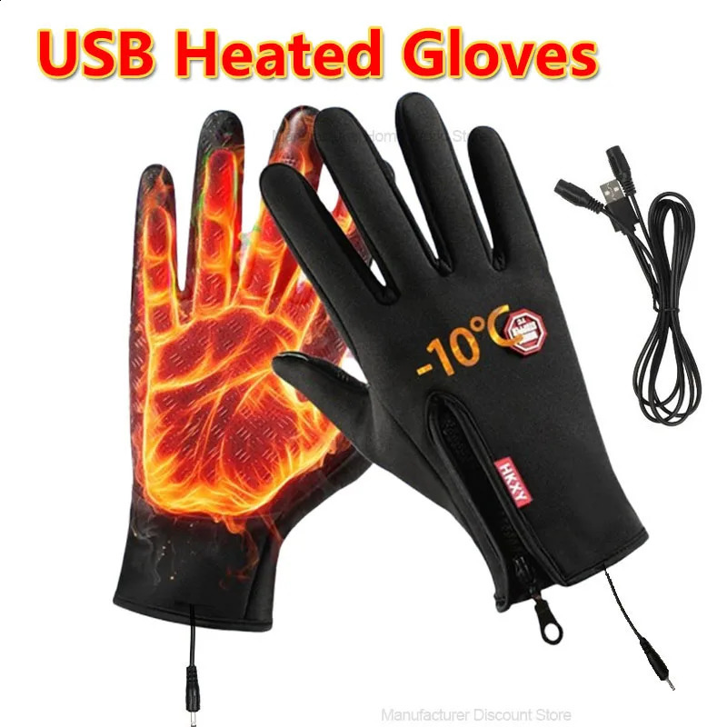 Electric Heating Gloves Men Women USB plug-in Winter Warm Gloves Waterproof Snowboard Motorcycle Riding Touchscreen Zipper Glove 260917