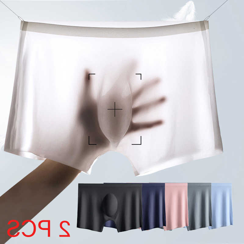 2 Pcs/Lot Men's Ultra-thin Underpants Panties Summer Ice Silk Boxers Briefs Underwear Lingerie Shorts Breathable Sexy Seamless Underpants D2609