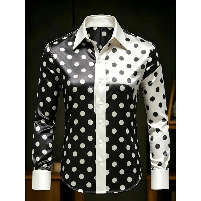 2026 mens y satin long sleeved shirt with Baroque polka dot n and 3D printed pattern suitable for business street 260915