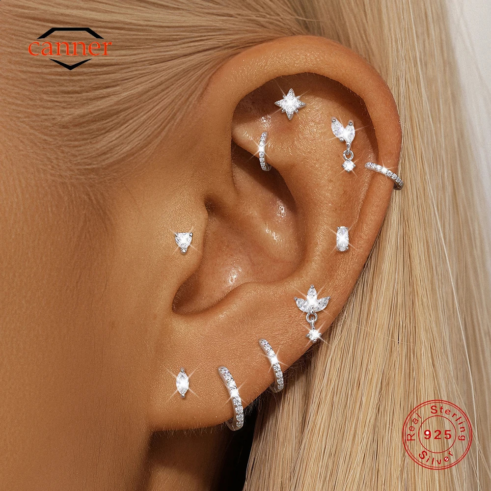 CANNER 1PC Horse Eye Puncture Ear Stud For Women 925 Sterling Silver INS 234mm Round Circle Earring Wedding Gift 260910