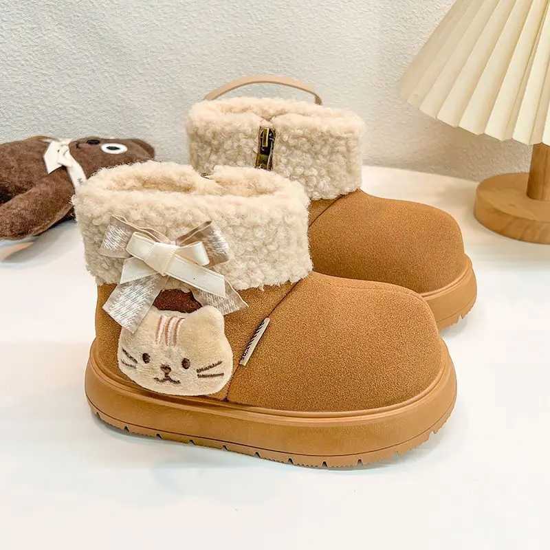 Girls Thermal Fleece Lined Snow Boots 2026 Winter New Cute Cartoon Design Warm Outdoor Kids Winter Boots Non Slip X260917