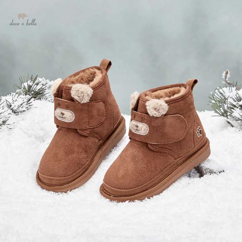 Dave Bella Children Snow Boots Winter Autumn Boys Thicken Warmth Shoes Girls Plush Brown Ankle Boots Non-slip Footwear DB4243409 X260917