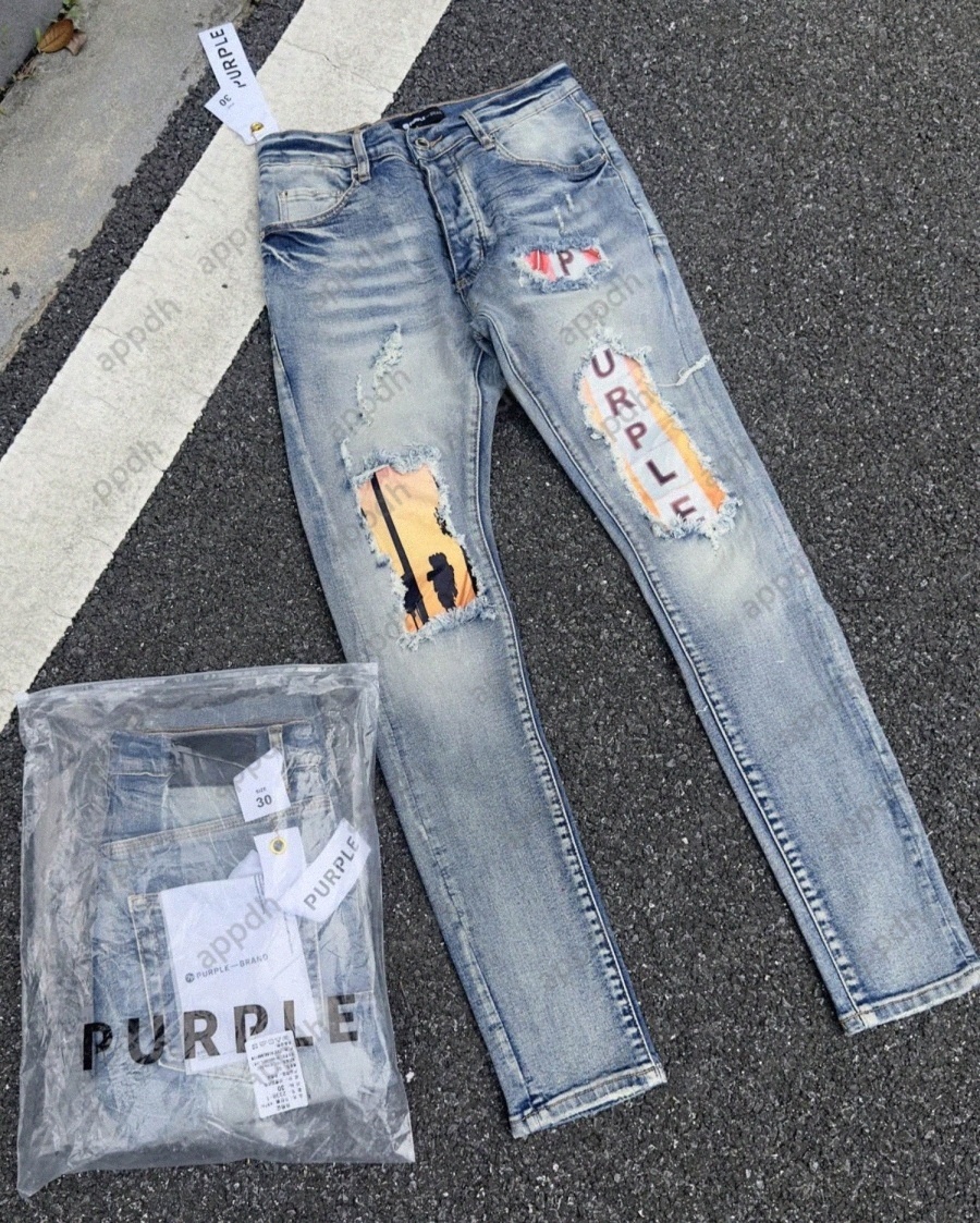 Mens Trousers Purples jeans Denim Designer Jeans Men Black Pants High-end Quality Straight Retro Ripped Biker Jean Slim Fit Motorcycle Clothing U419