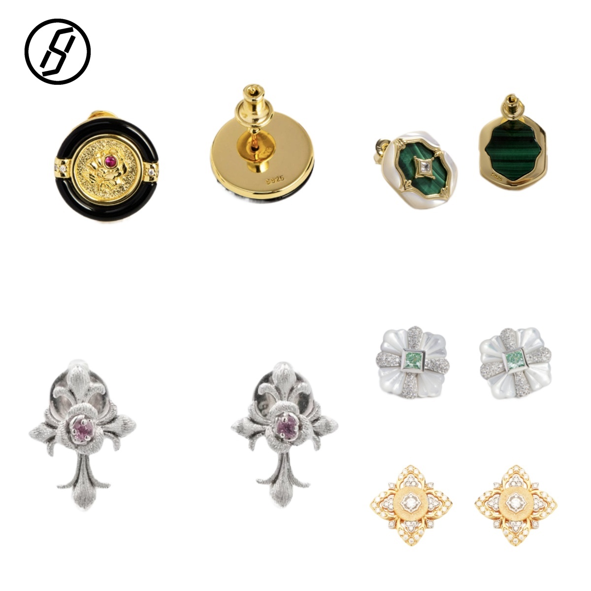 French Vintage S925 Sterling Silver Quatrefoil Stud Earrings 18K Gold Plated Openwork Filigree Satin Brushed Flower Earrings for Women