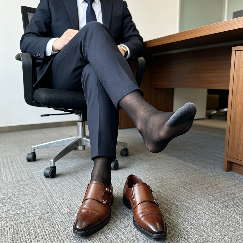 Men's Sheer Over-the-Calf Dress Socks Thin Black Transparent Formal Business Stockings Summer Breathable Office Wedding