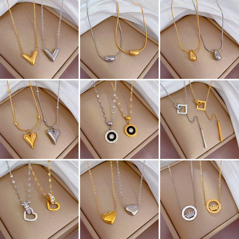 Fashion Pendant Necklaces for Women Full Titanium Steel Real Gold Inside Cold Minimalist Necklace for Women Ins Internet Celebrity Collarbone Chain