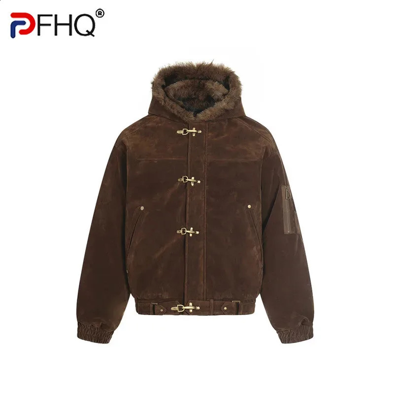 PFHQ American Style Mens Cotton Coats Hooded Faux Fur Metal Single Breasted Loose Solid Color Male Winter Jackets CPG4887 260918