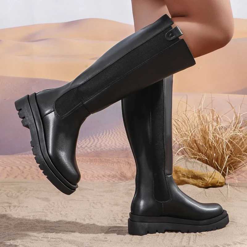 Calf Womens Platform Chelsea High Riding Boots Elastic Gore AntiSlip Platform Not OvertheKnee Fall Winter fashion Long Boots D260917