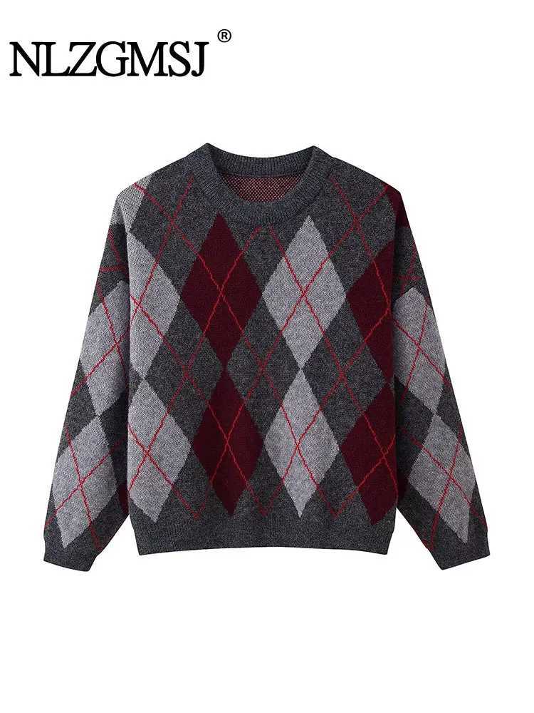 NLZGMSJ Casual Chic Plaid Knit Women Sweaters Long Sleeve Buttons Pullovers Fashion 2025 Autumn Winter Thick Warm Tops S2609186K03