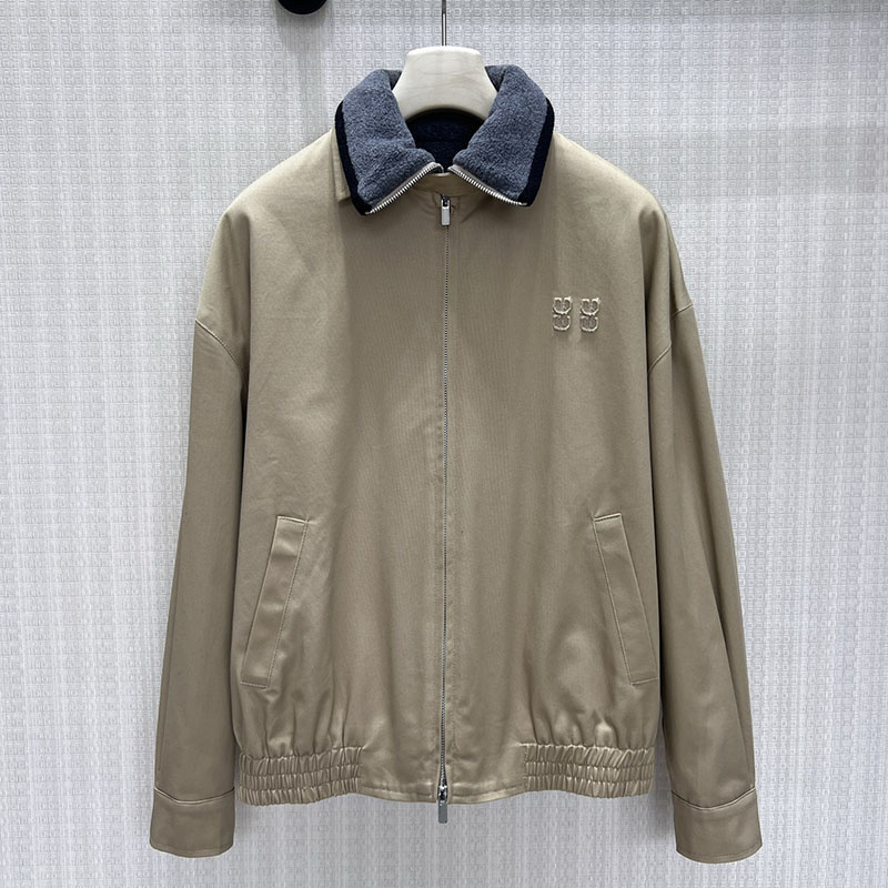 Women Khaki Zipper Jacket Designer Embroidered Long Sleeved Plush Lapel Coat Luxury Brand Trendy Versatile Outerwear