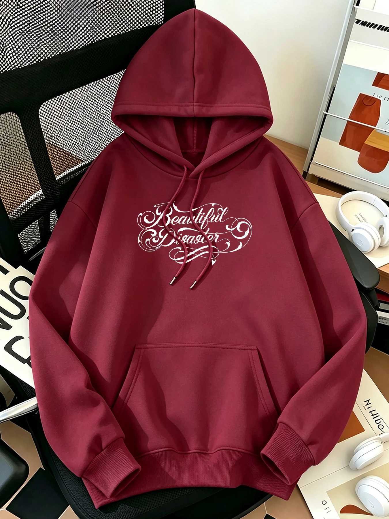 Beautiful Disaster Art Letter Printed Women'S Top Breathable Soft Streetwear Trendy Simple Hoodies Comfortable Street Clothing S260918GZGI