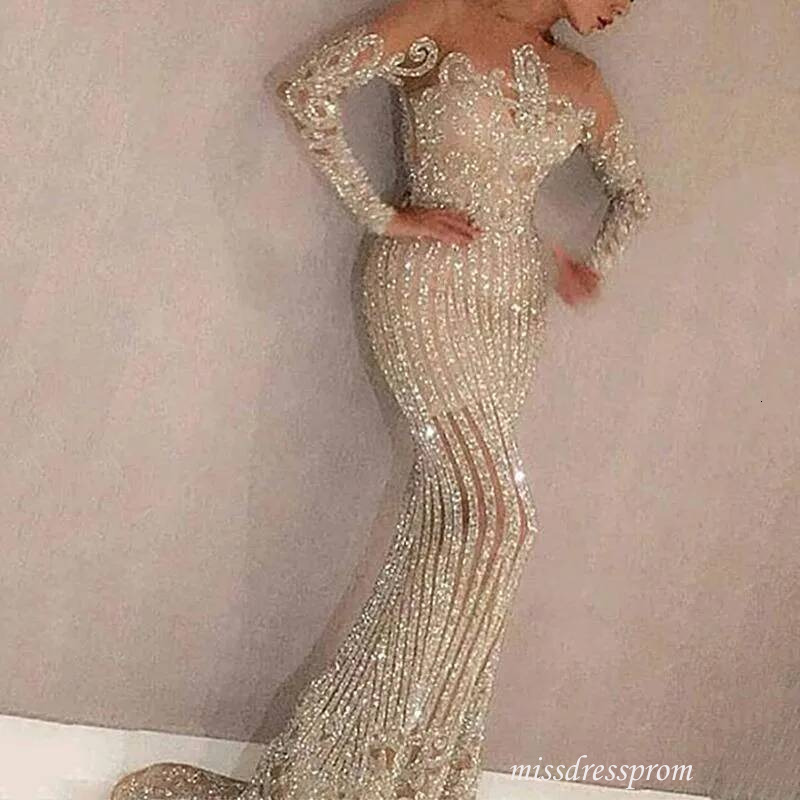 Stock Sexy Prom Dresses Women Long Sleeve Bodycon Cocktail Party Robe Elegant Formal Evening Gowns Vestido