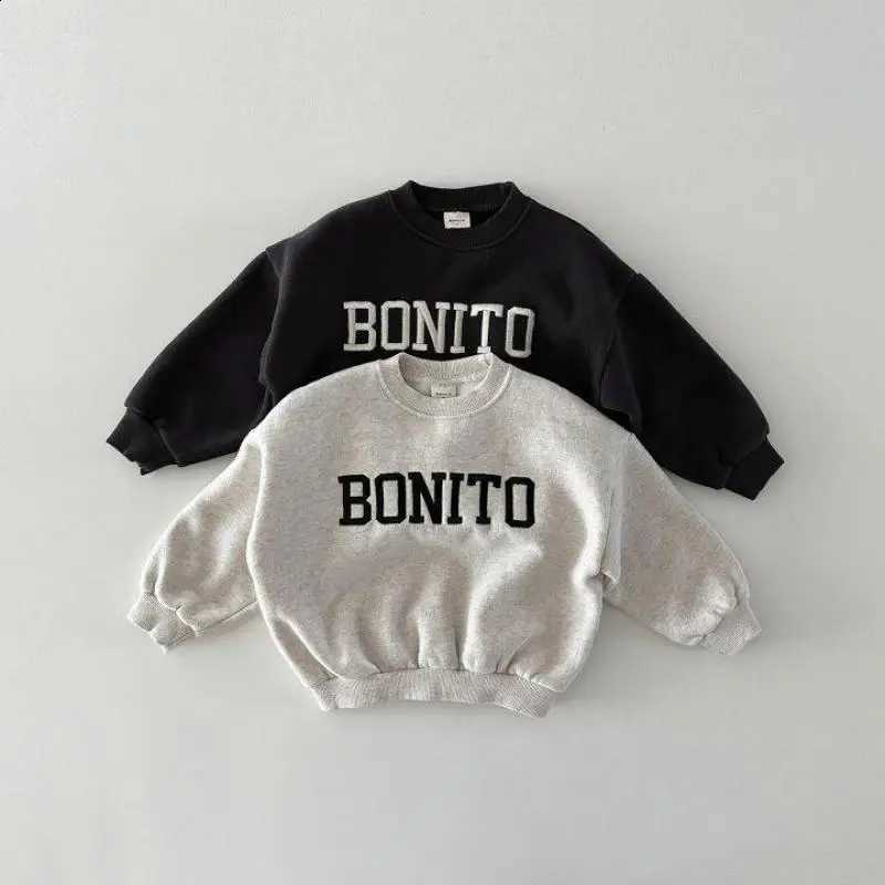 Long Baby Girls Winter New Sle Fleece Sweatshirt Letter Embroidery Boys Plus Velvet Thick Casual Plover Kids Warm ClothesW260917