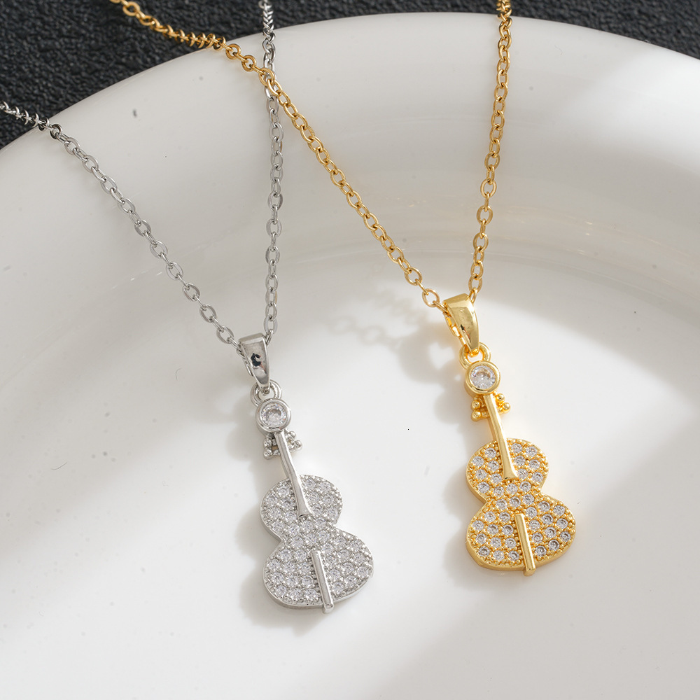 Korean-style minimalist gold silver violin necklace, a trendy versatile clavicle chain for women, wholesale of chic and stylish accessories