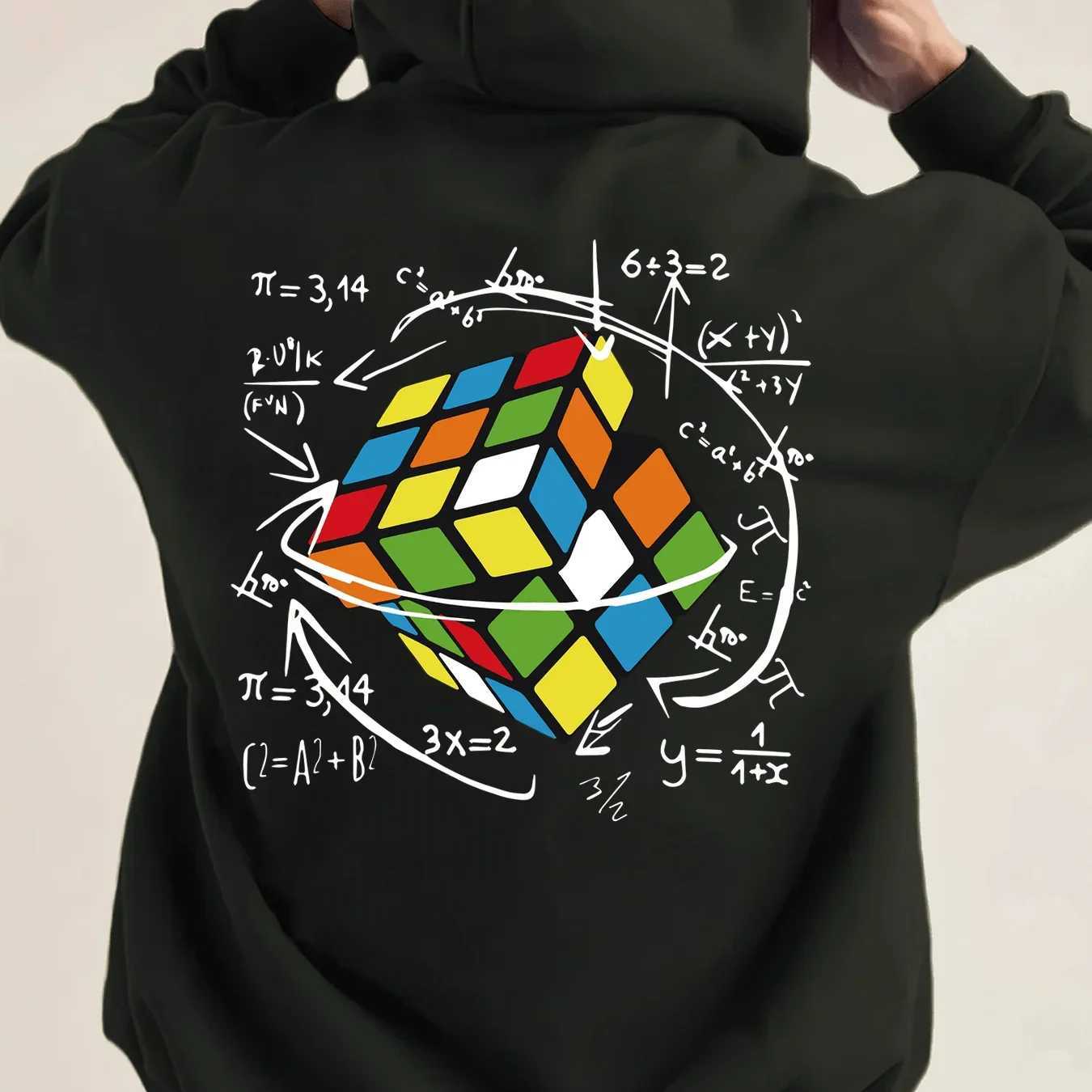 Men's Geek Hoodie Rubik's Cube Math Formula Chalkboard Graphic Back Print Oversized Pocket Pullover Sweatshirt Streetwear S2609189QY8