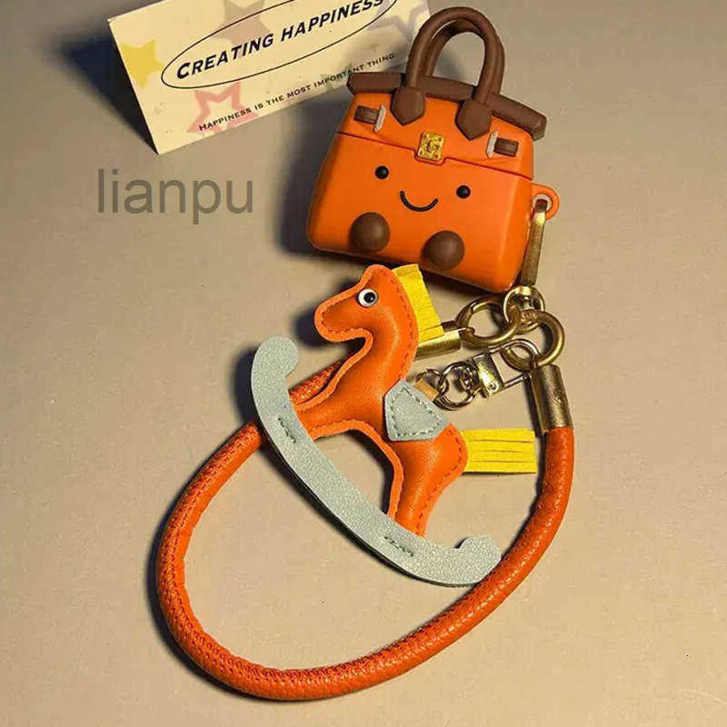 Cute Designer Yellow Fun Horse Keychain Soft Material Handbag Earphone Case Pendant Decor