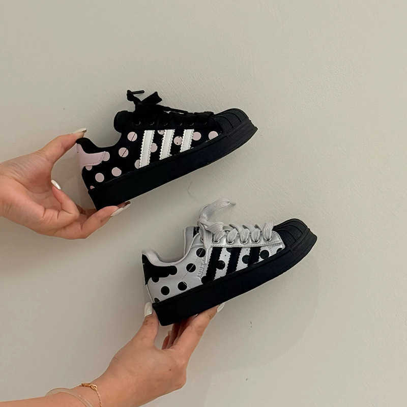 2026 Autumn New Children's Fashion Shell-Toe Sneakers Black and White Polka Dot Versatile Comfortable Casual Shoes L2609180DJH