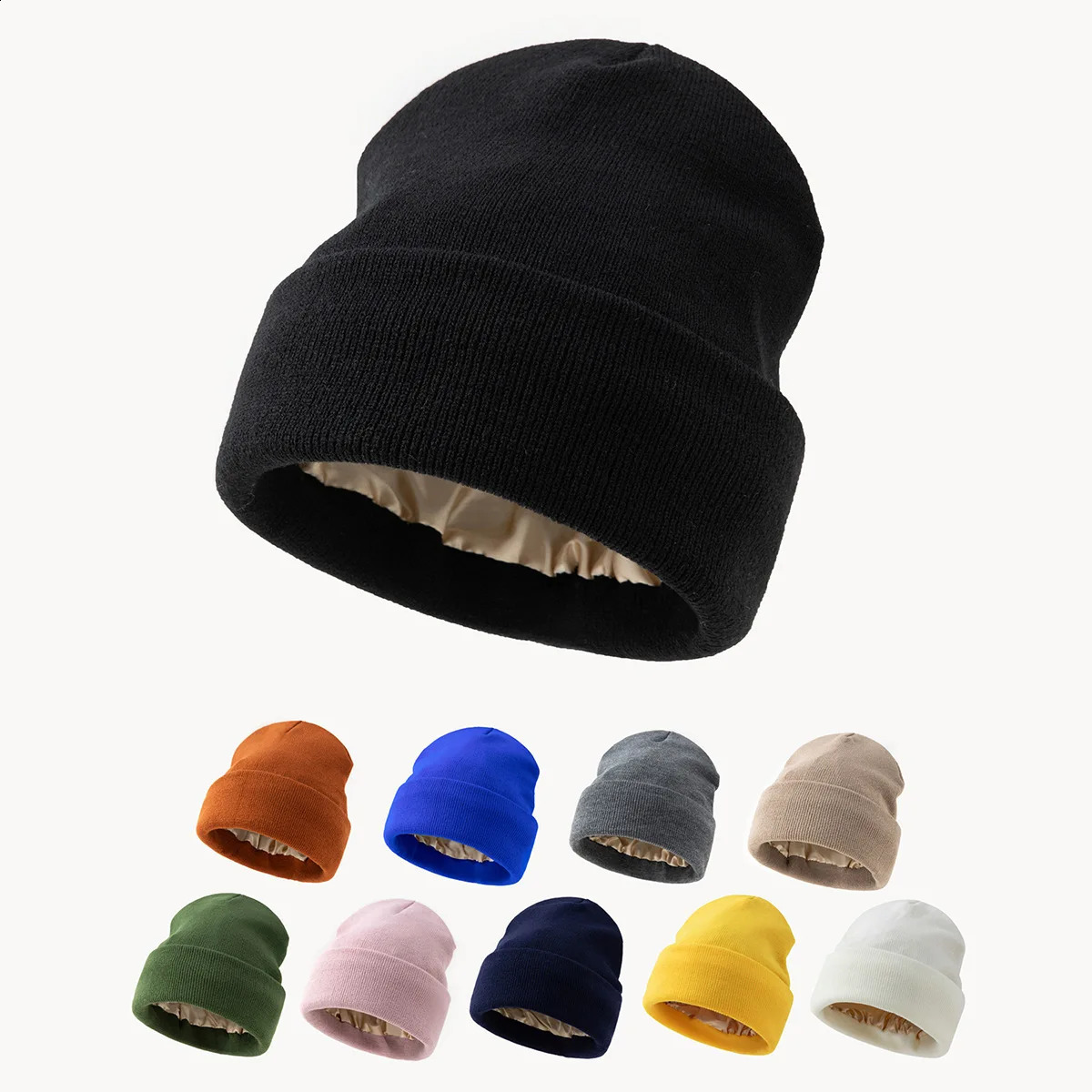 Unisex Satin Lined Knitting Beanie Hat For Women Mens Winter Silky Lining Warm Cuffed Skullies 2Layer Hair Cover Y2K HipHop Cap 260917